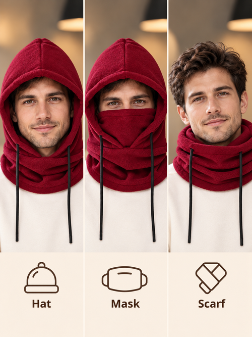 Cagoule 3-en-1 unisexe Burgundy - capuche masque écharpe