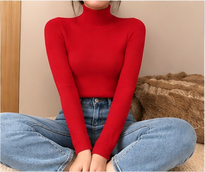 Pull col roulé femme en maille fine - Bright Red