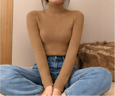 Pull col roulé femme en maille fine - Caramel Color