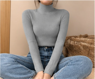 Pull col roulé femme en maille fine - Gray