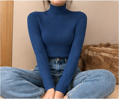 Pull col roulé femme en maille fine - Sapphire Blue