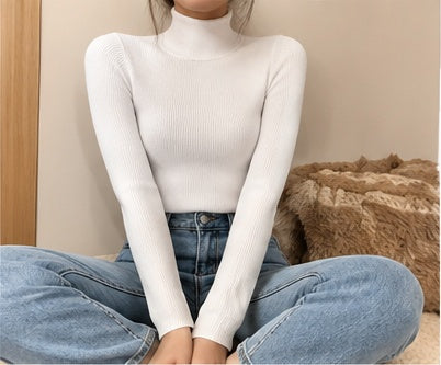 Pull col roulé femme en maille fine - White