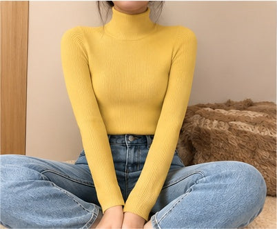 Pull col roulé femme en maille fine - Yellow