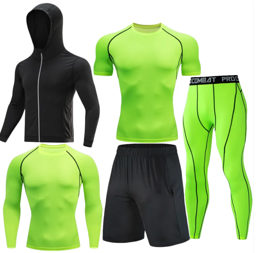 Ensemble de compression homme 5 pièces - Vert fluo – 7205