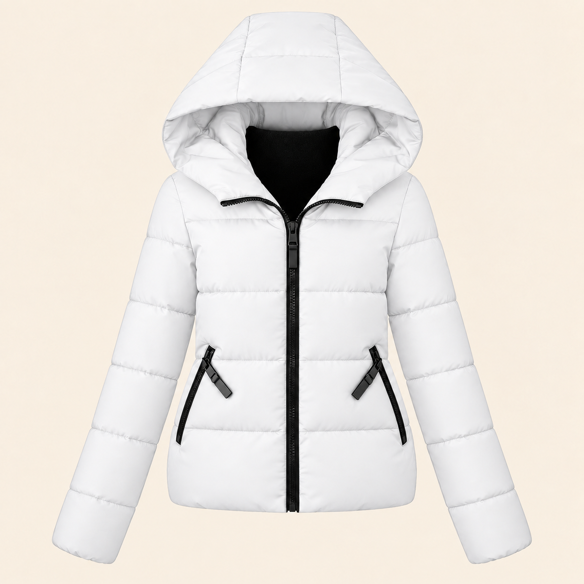 Doudoune courte femme à capuche - Blanc