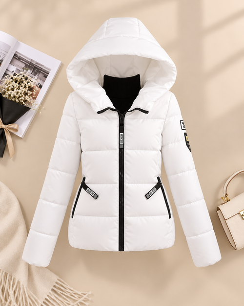 Doudoune courte femme à capuche blanche - vue produit
