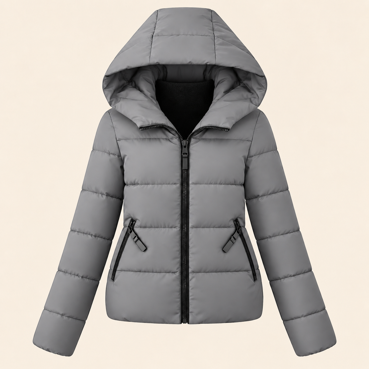 Doudoune courte femme à capuche - Gris