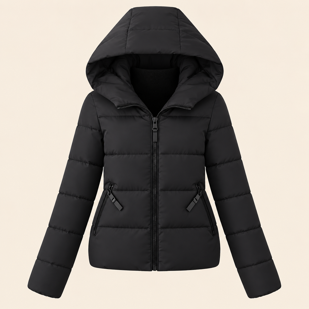 Doudoune courte femme à capuche - Noir