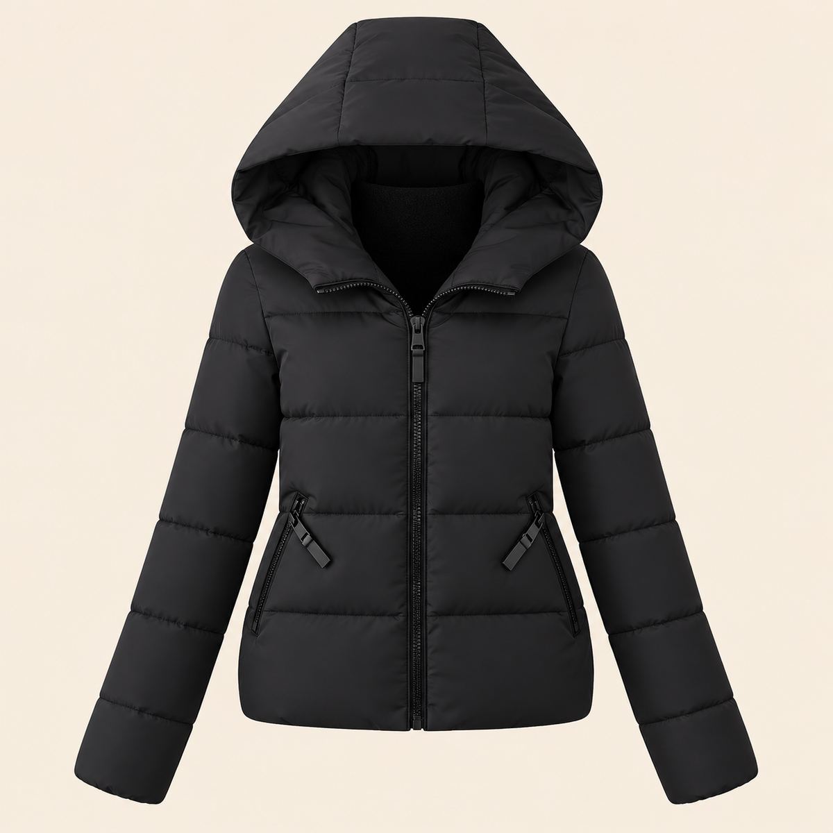 Doudoune courte femme à capuche - Noir