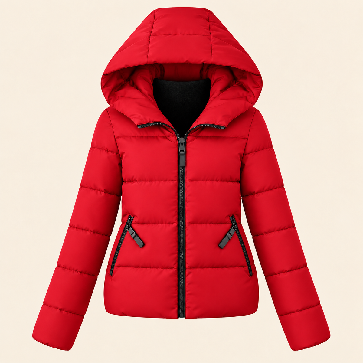 Doudoune courte femme à capuche - Rouge