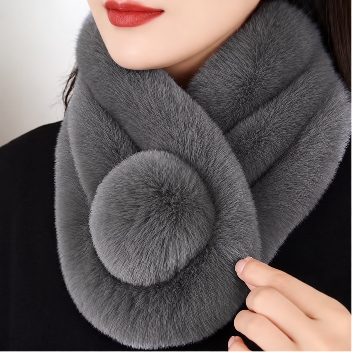 Écharpe col en fausse fourrure femme - Gris anthracite