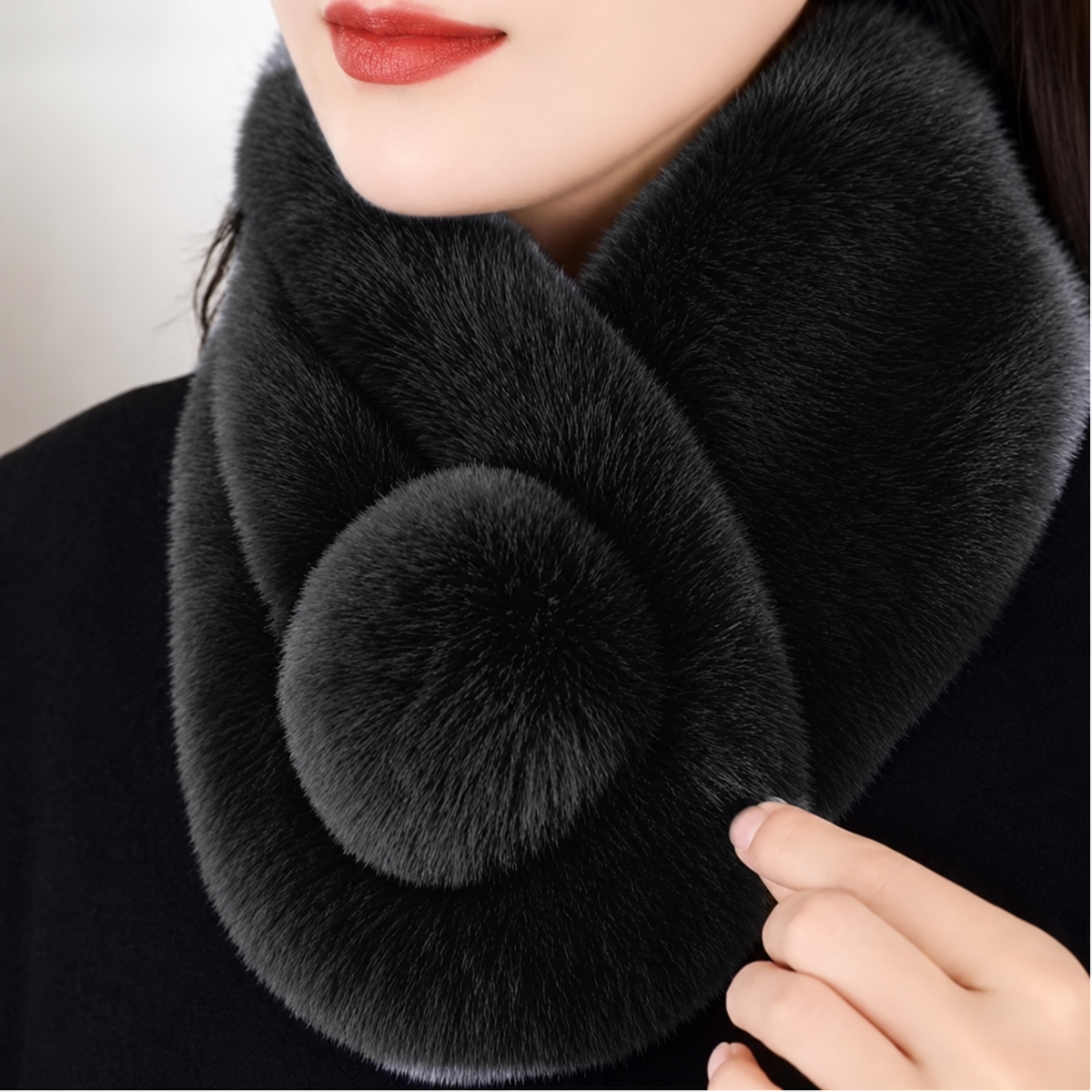 Écharpe col en fausse fourrure femme - Noir