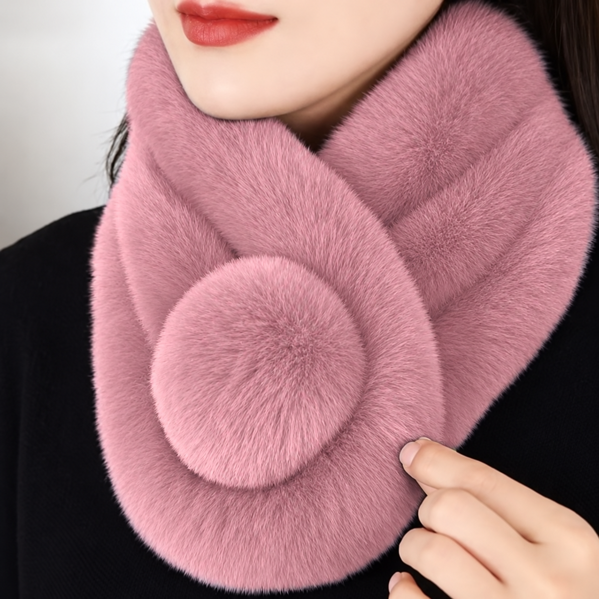 Écharpe col en fausse fourrure femme - Rose poudré