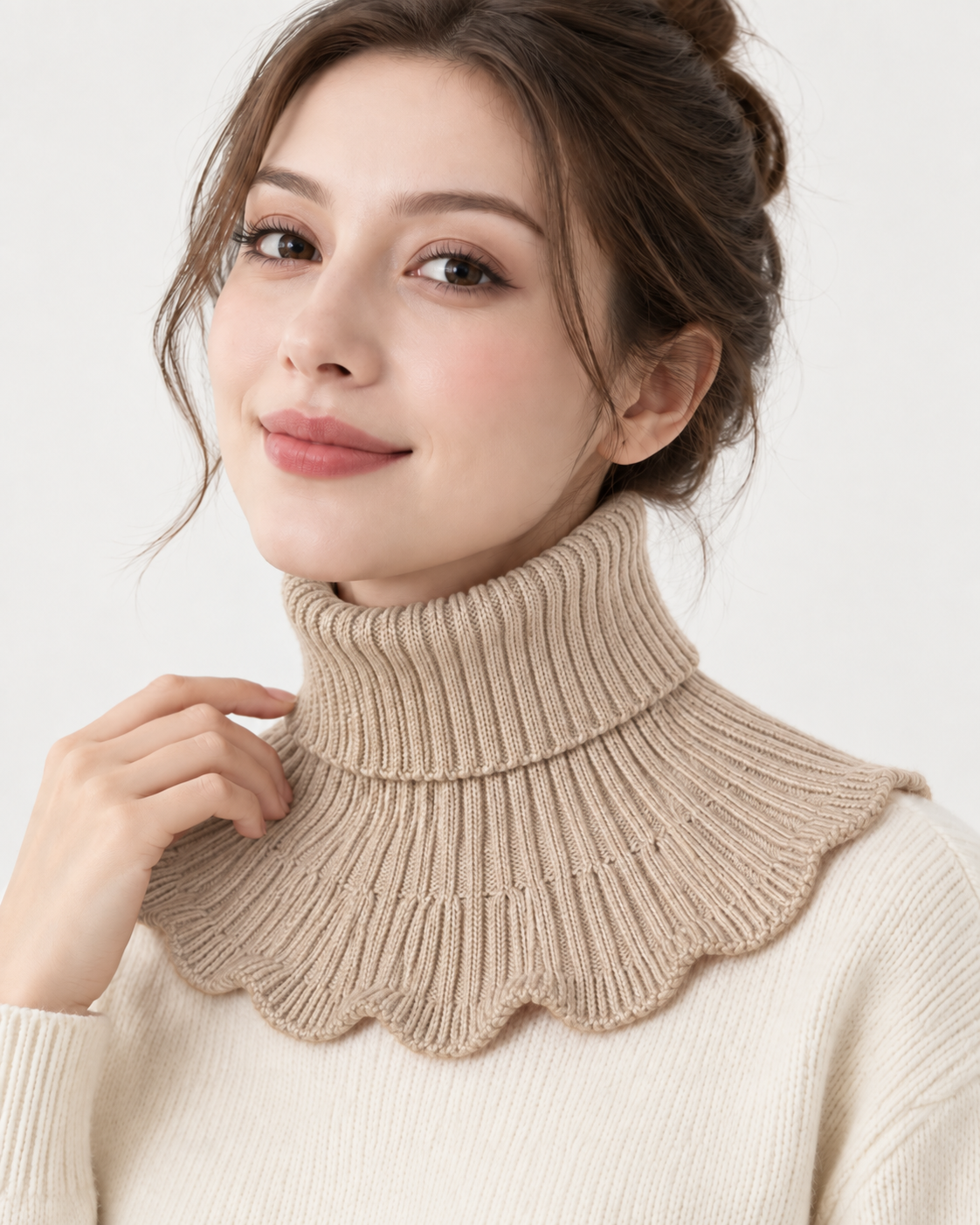 Faux col roulé tricoté femme - Beige