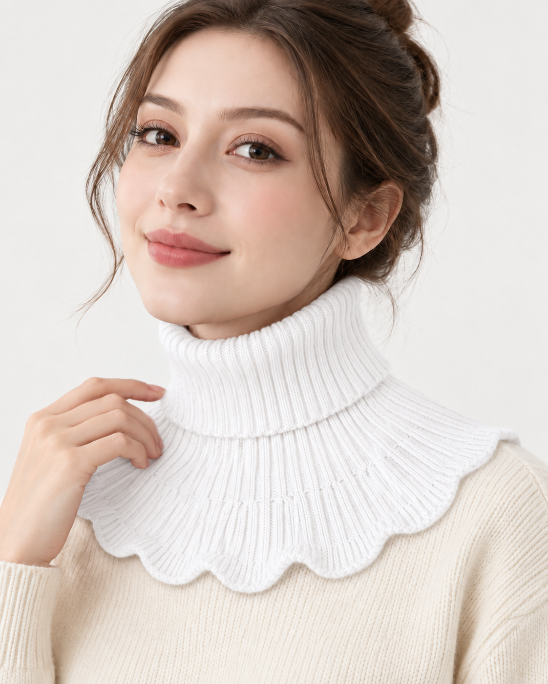 Faux col roulé tricoté femme - Blanc