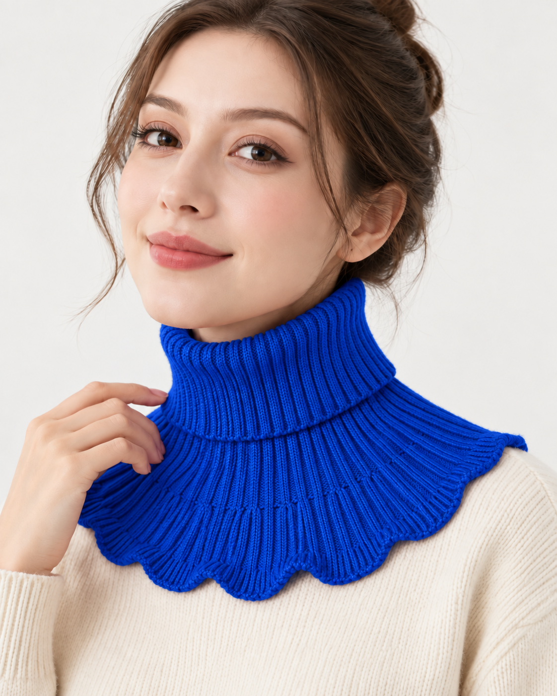 Faux col roulé tricoté femme - Bleu cobalt