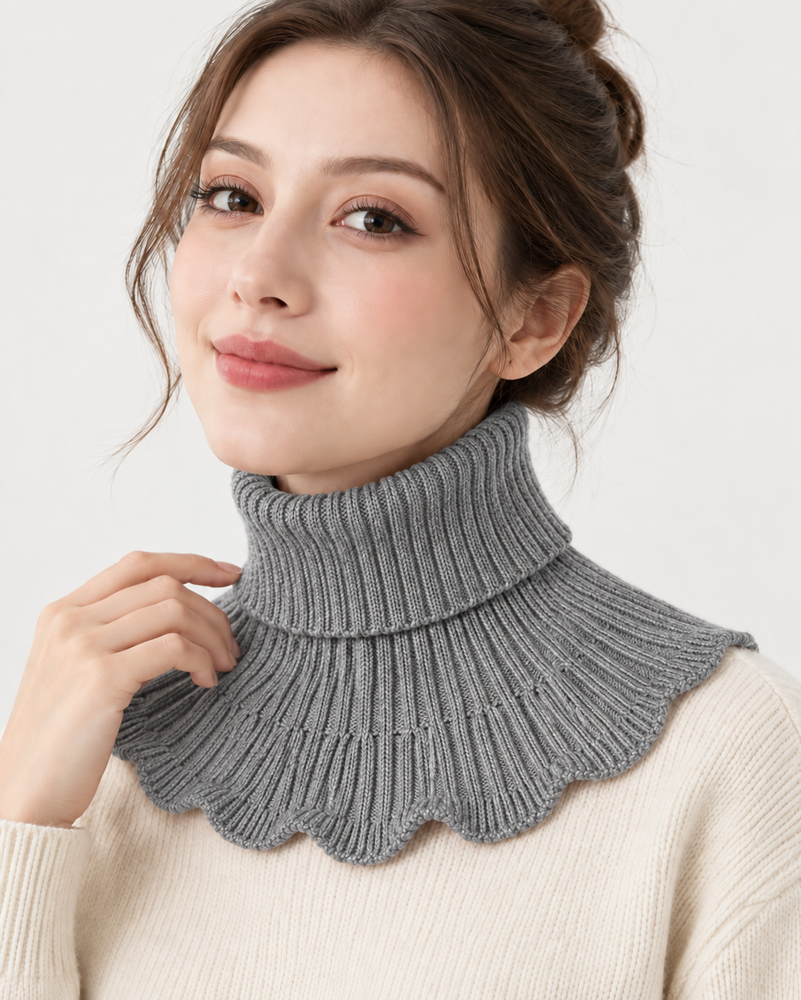 Faux col roulé tricoté femme - Gris