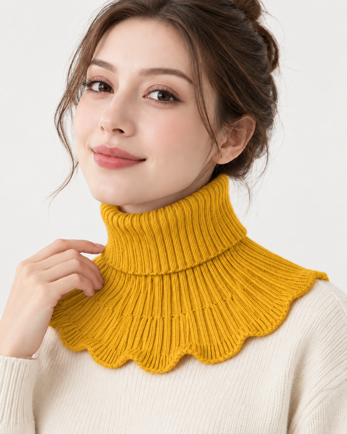 Faux col roulé tricoté femme - Moutarde