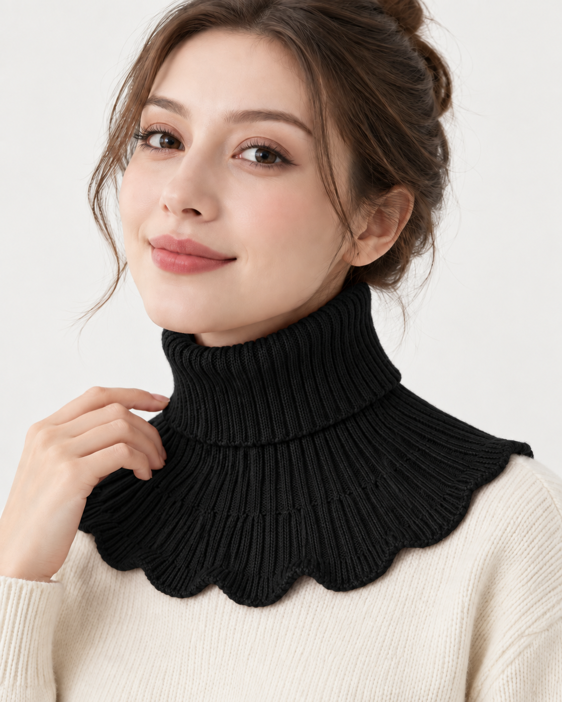Faux col roulé tricoté femme - Noir