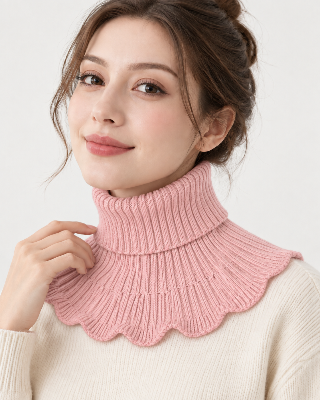 Faux col roulé tricoté femme - Rose pâle
