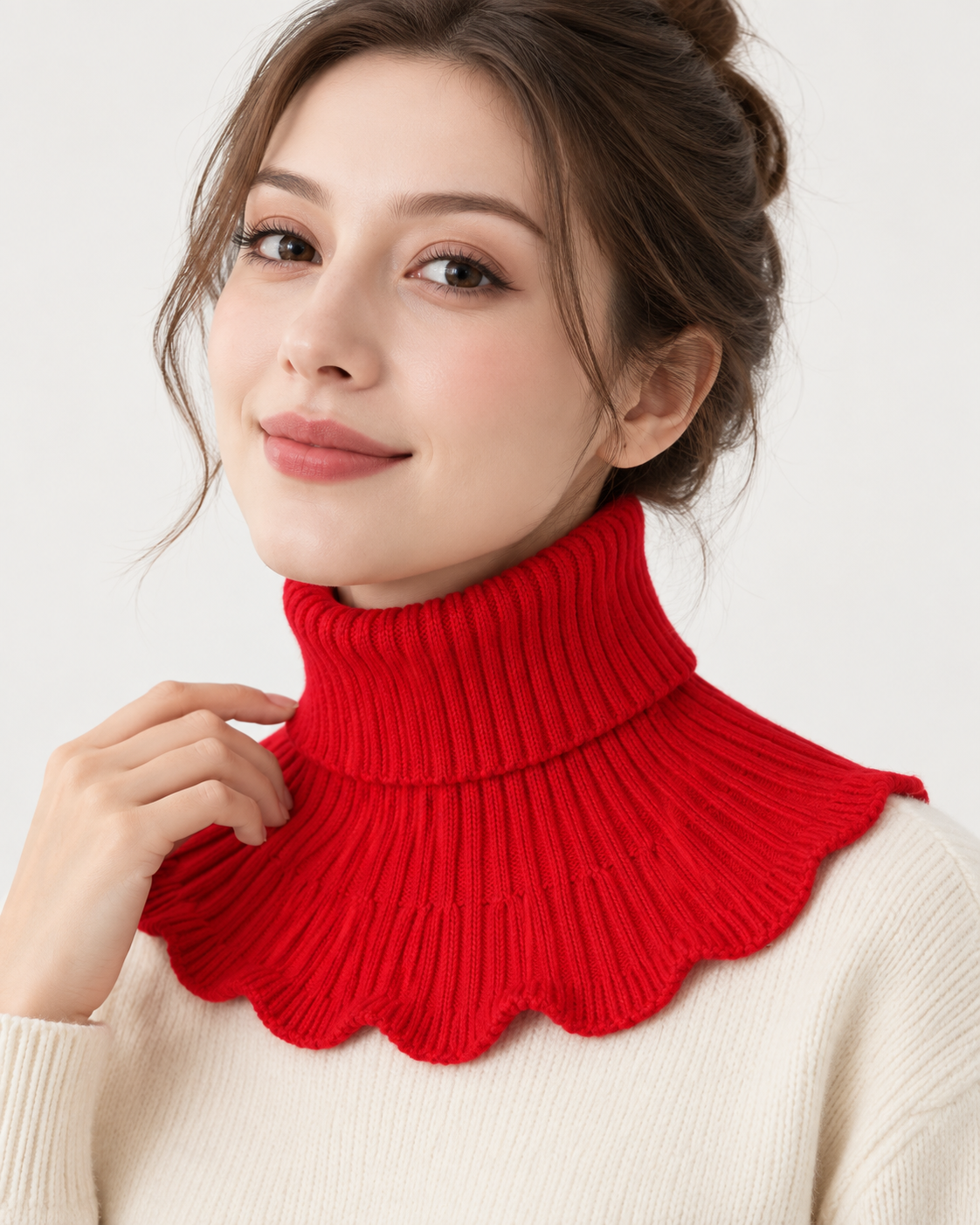 Faux col roulé tricoté femme - Rouge