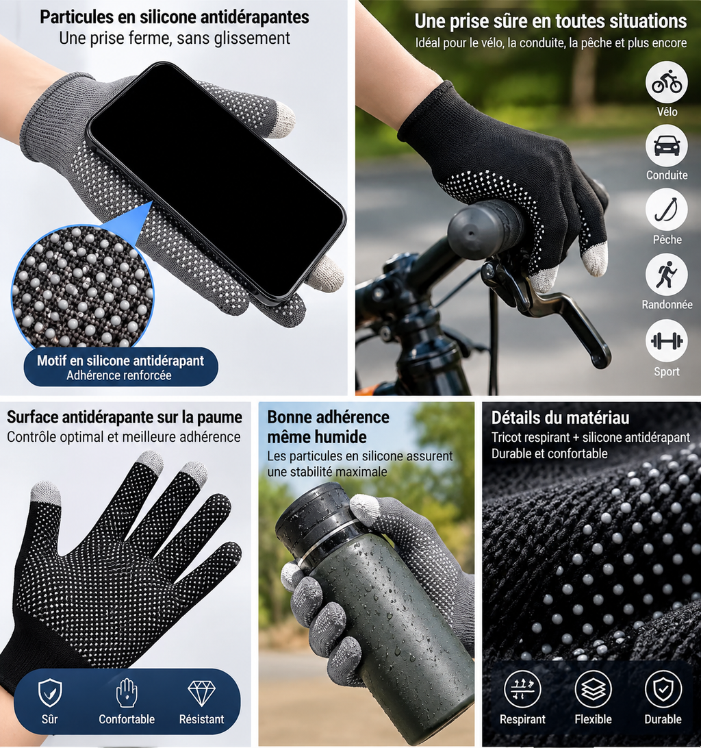 Gants antidérapants - adhérence silicone et usages extérieurs