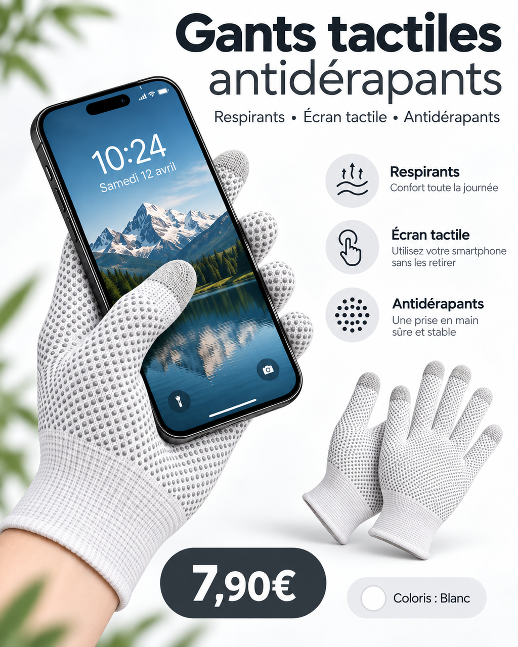 Gants tactiles antidérapants - 7,90 €