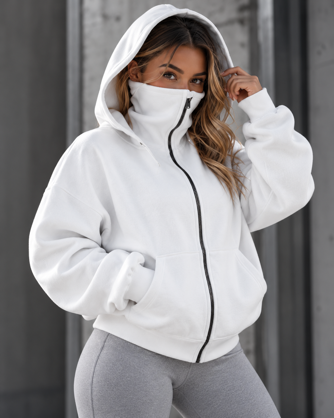 Hoodie femme zippé à capuche intégrée - Blanc