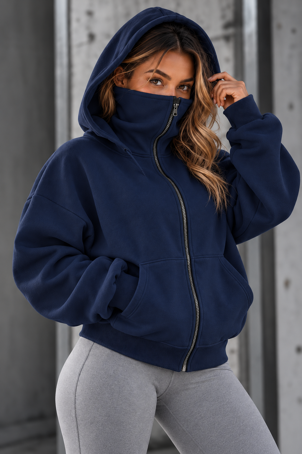 Hoodie femme zippé à capuche intégrée - Bleu foncé