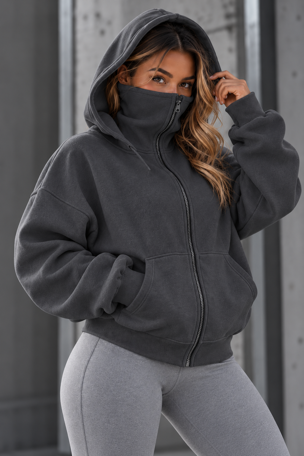 Hoodie femme zippé à capuche intégrée - Gris