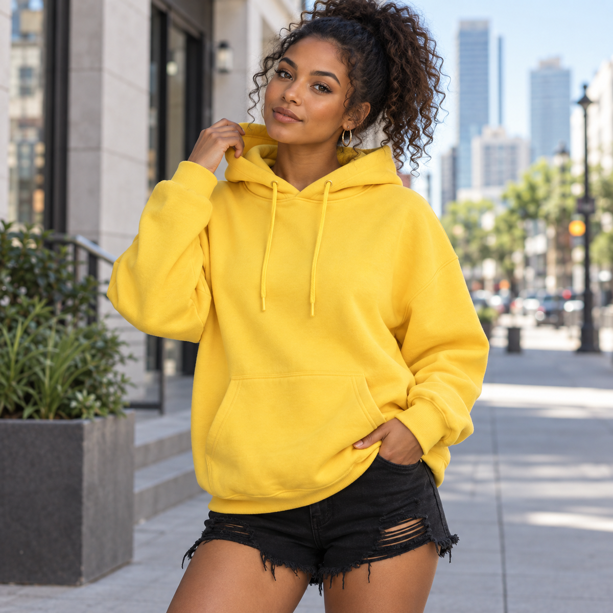 Hoodie femme uni - Jaune