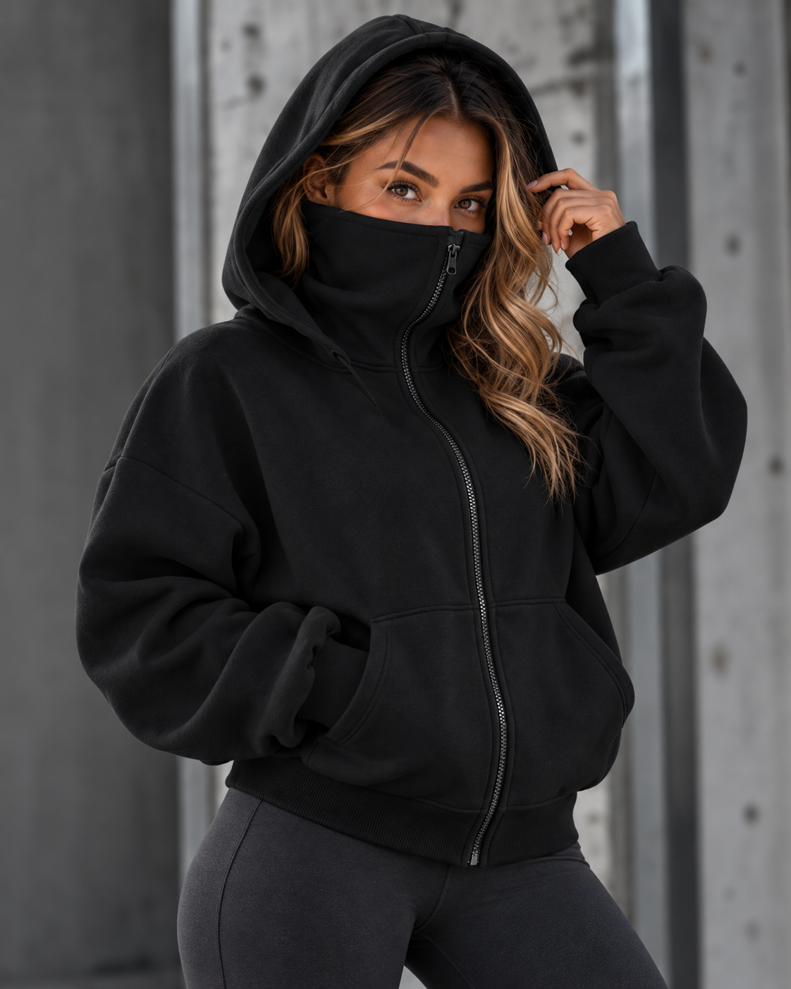 Hoodie femme zippé à capuche intégrée - Noir