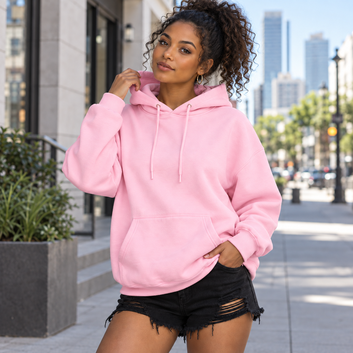 Hoodie femme uni - Rose pâle