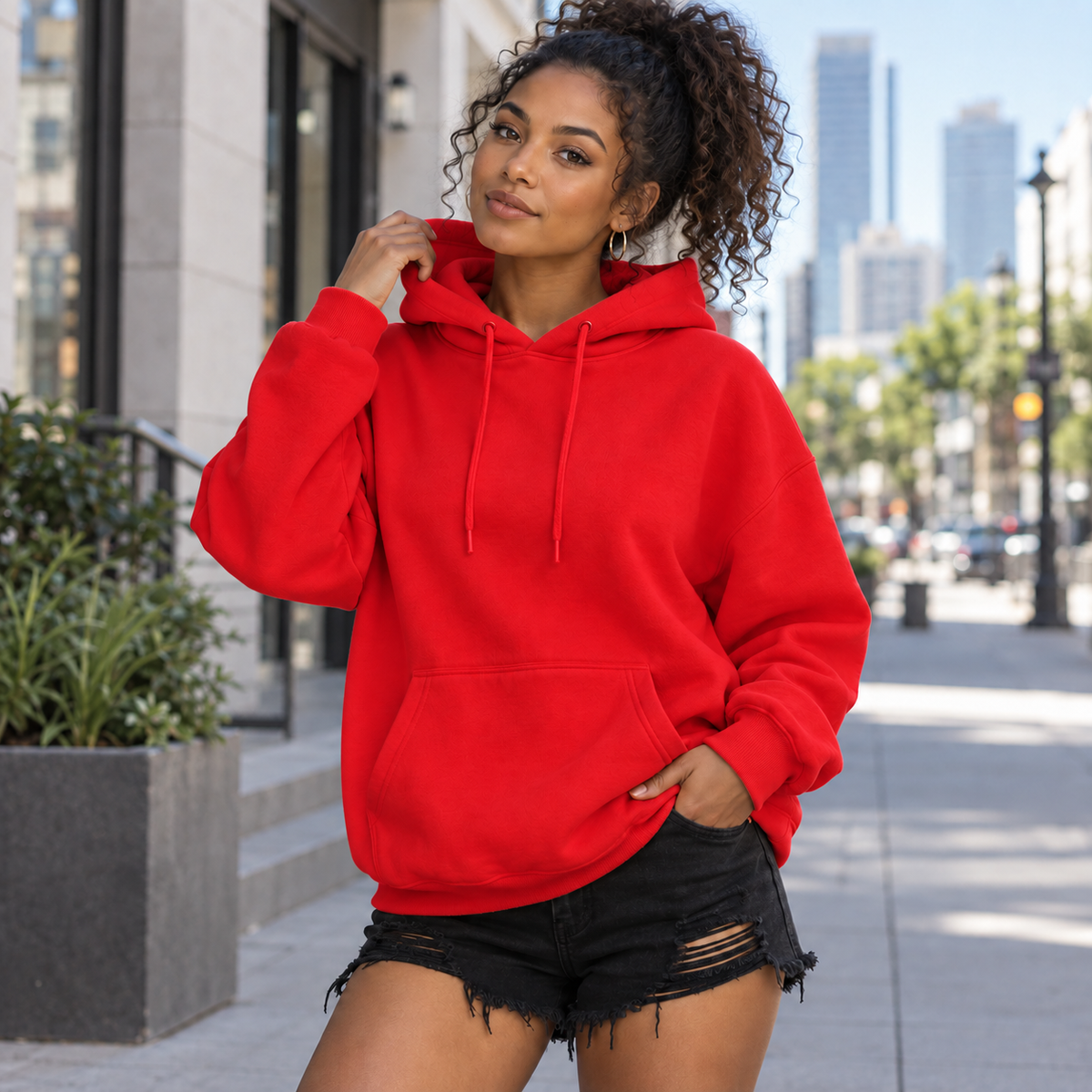 Hoodie femme uni - Rouge