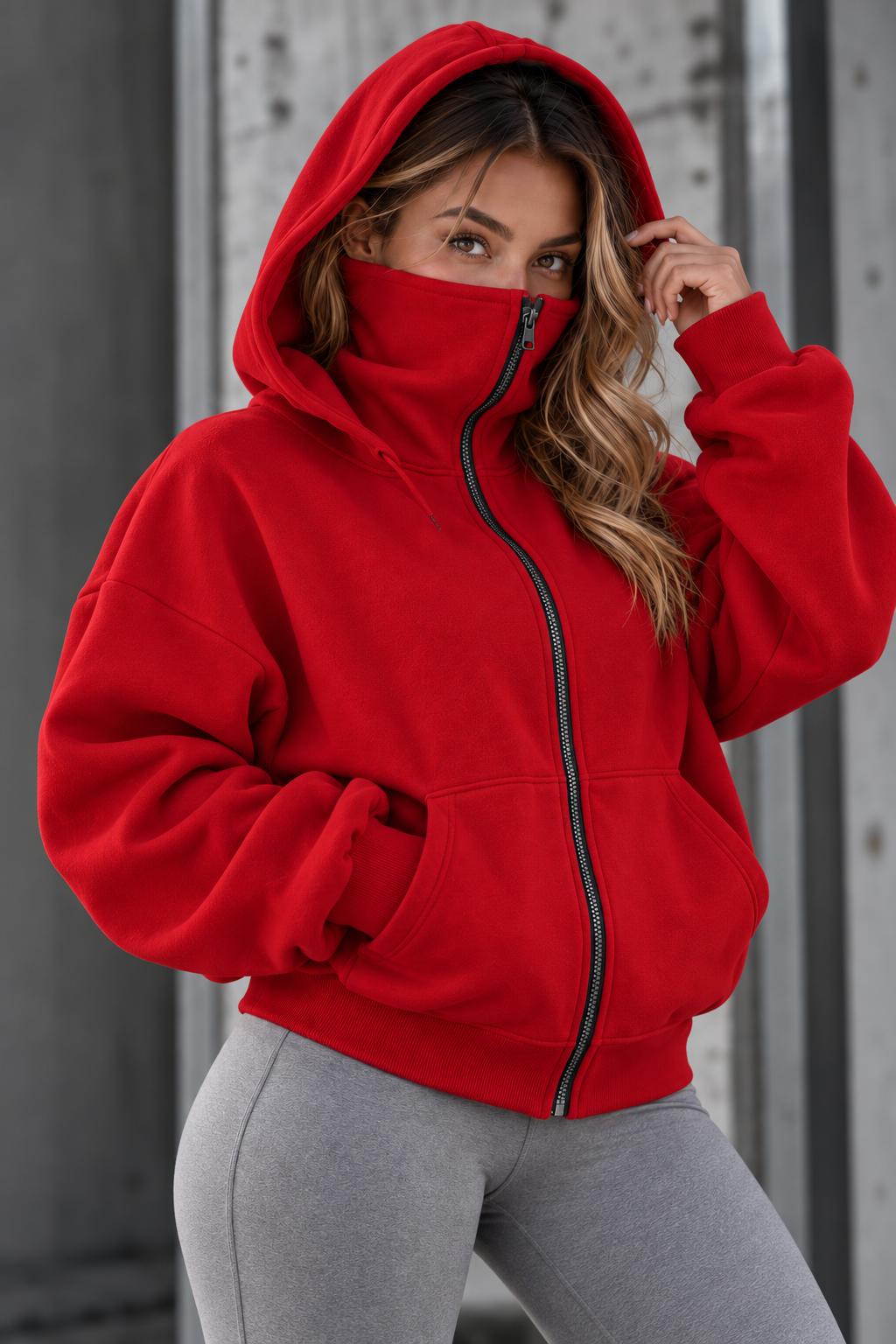 Hoodie femme zippé à capuche intégrée - Rouge