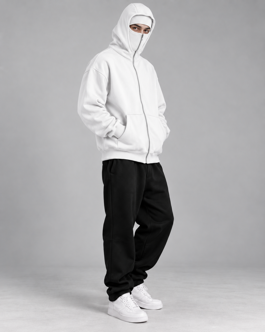 Hoodie homme zippé à capuche intégrée - Blanc