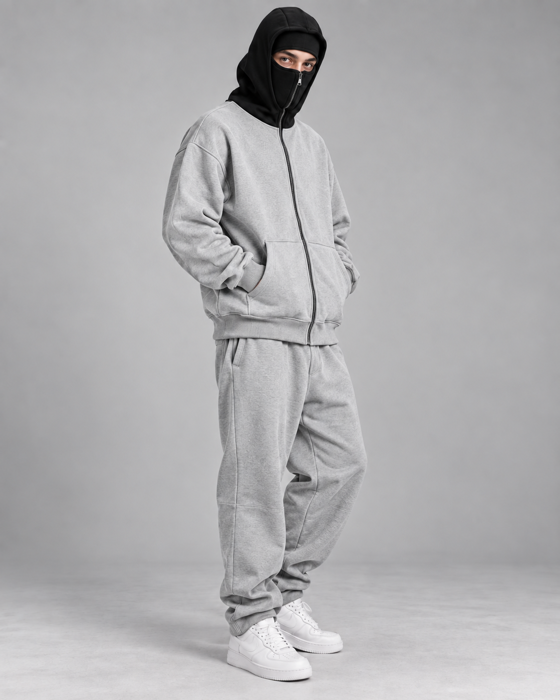 Hoodie homme zippé à capuche intégrée - Gris clair capuche noire