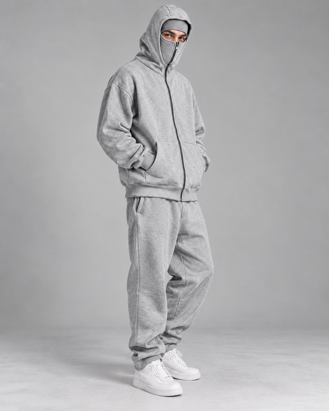 Hoodie homme zippé à capuche intégrée - Gris clair