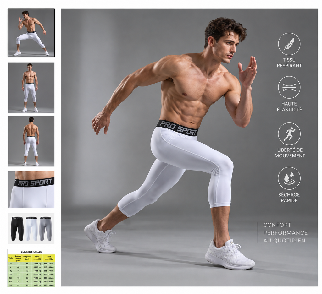 Legging de compression homme 3/4 - look sport