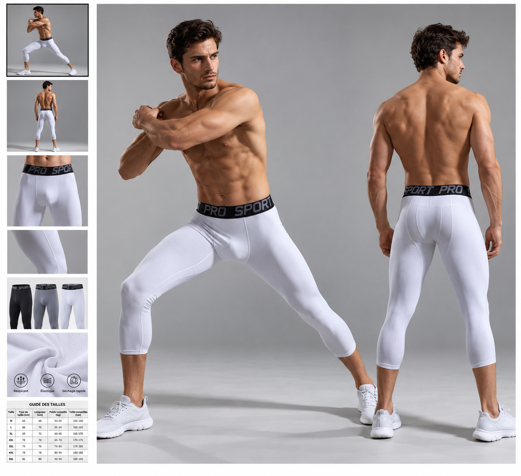 Legging de compression homme 3/4 - vue avant et dos