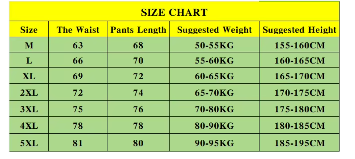 Guide des tailles du legging de compression homme