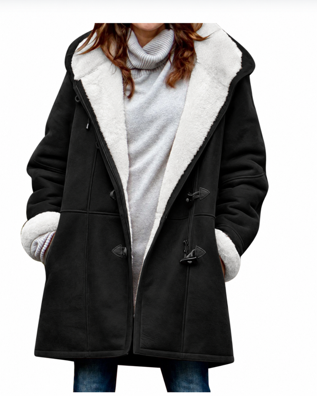 Manteau femme à capuche doublé - Black