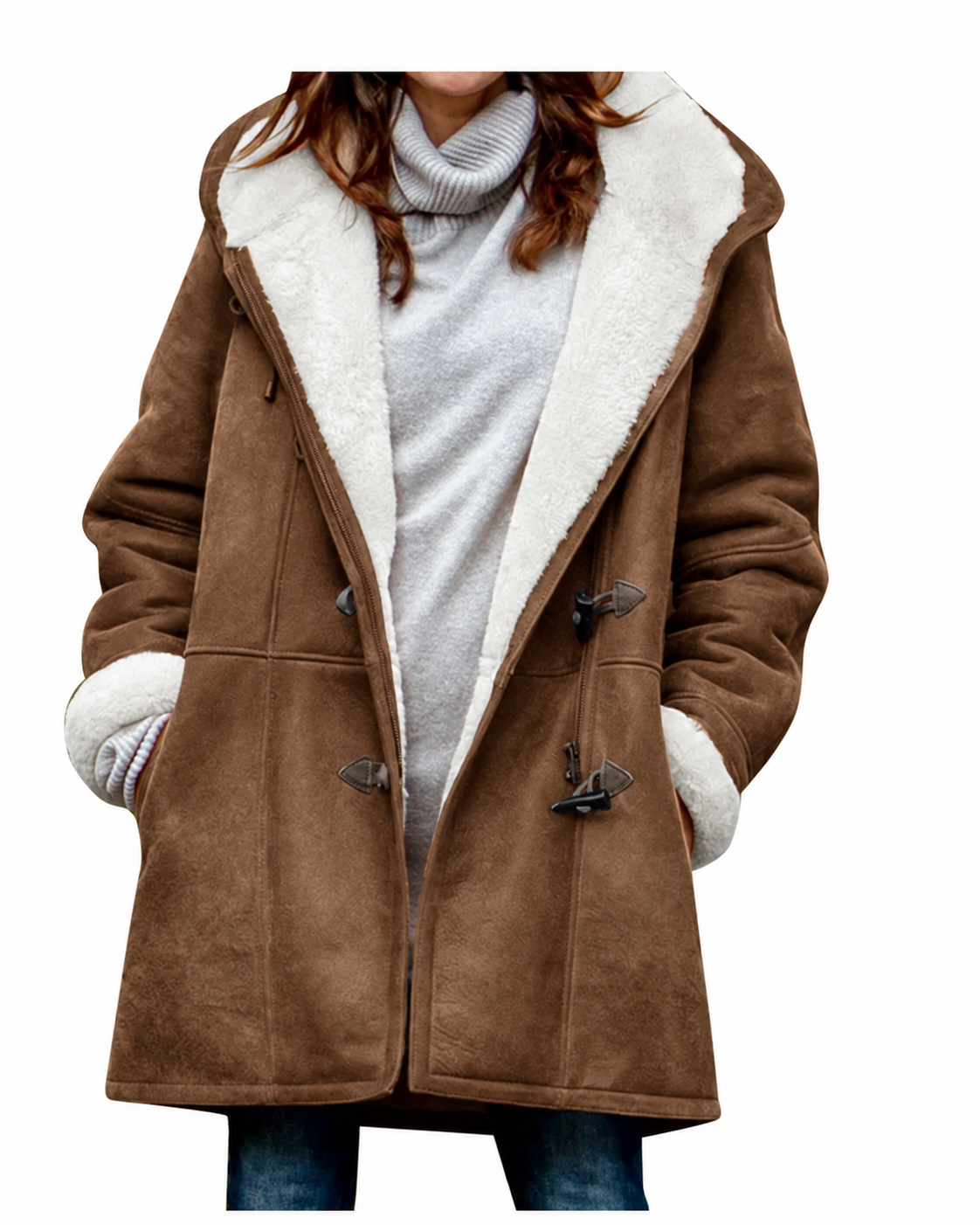 Manteau femme à capuche doublé - Brown