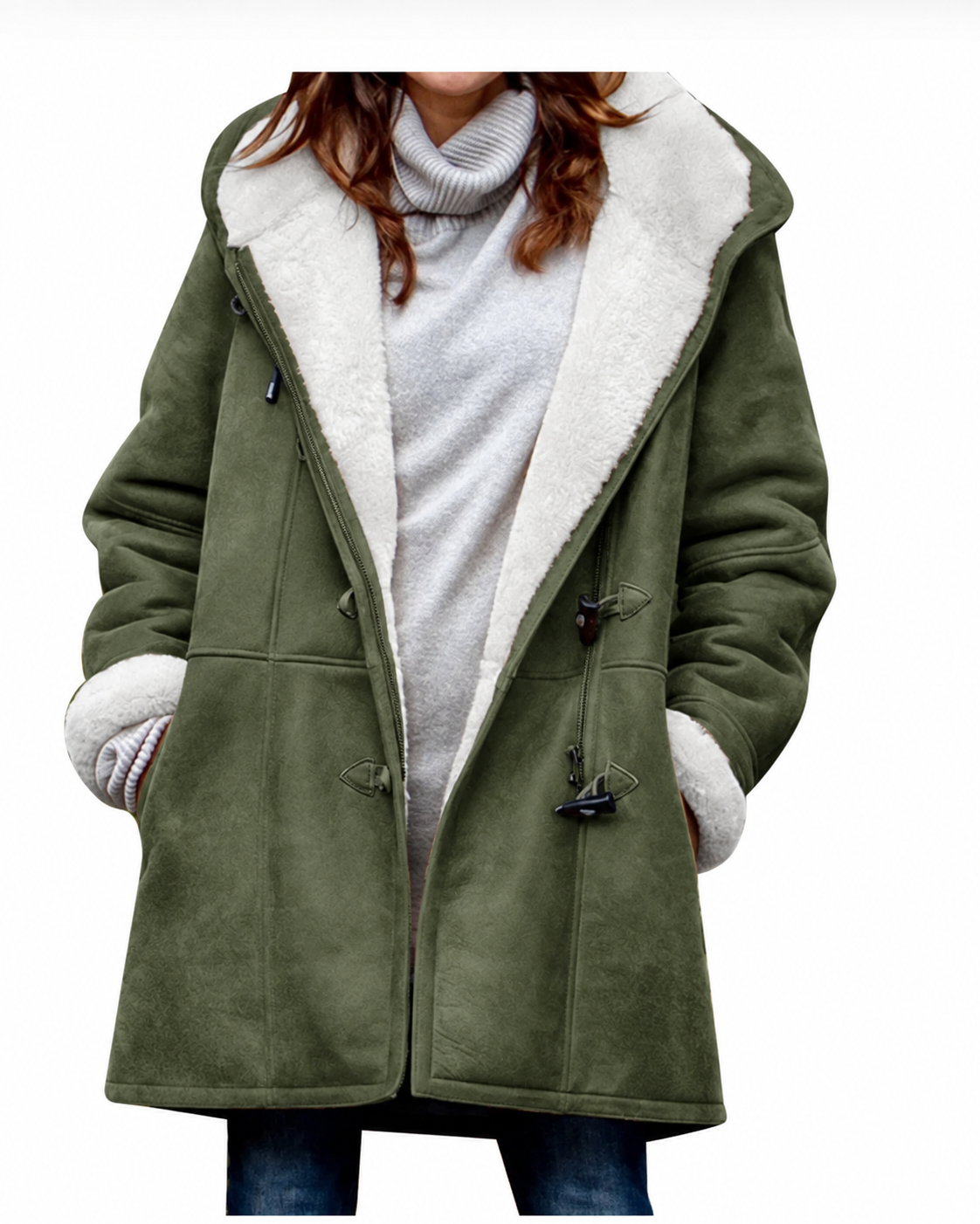 Manteau femme à capuche doublé - Green