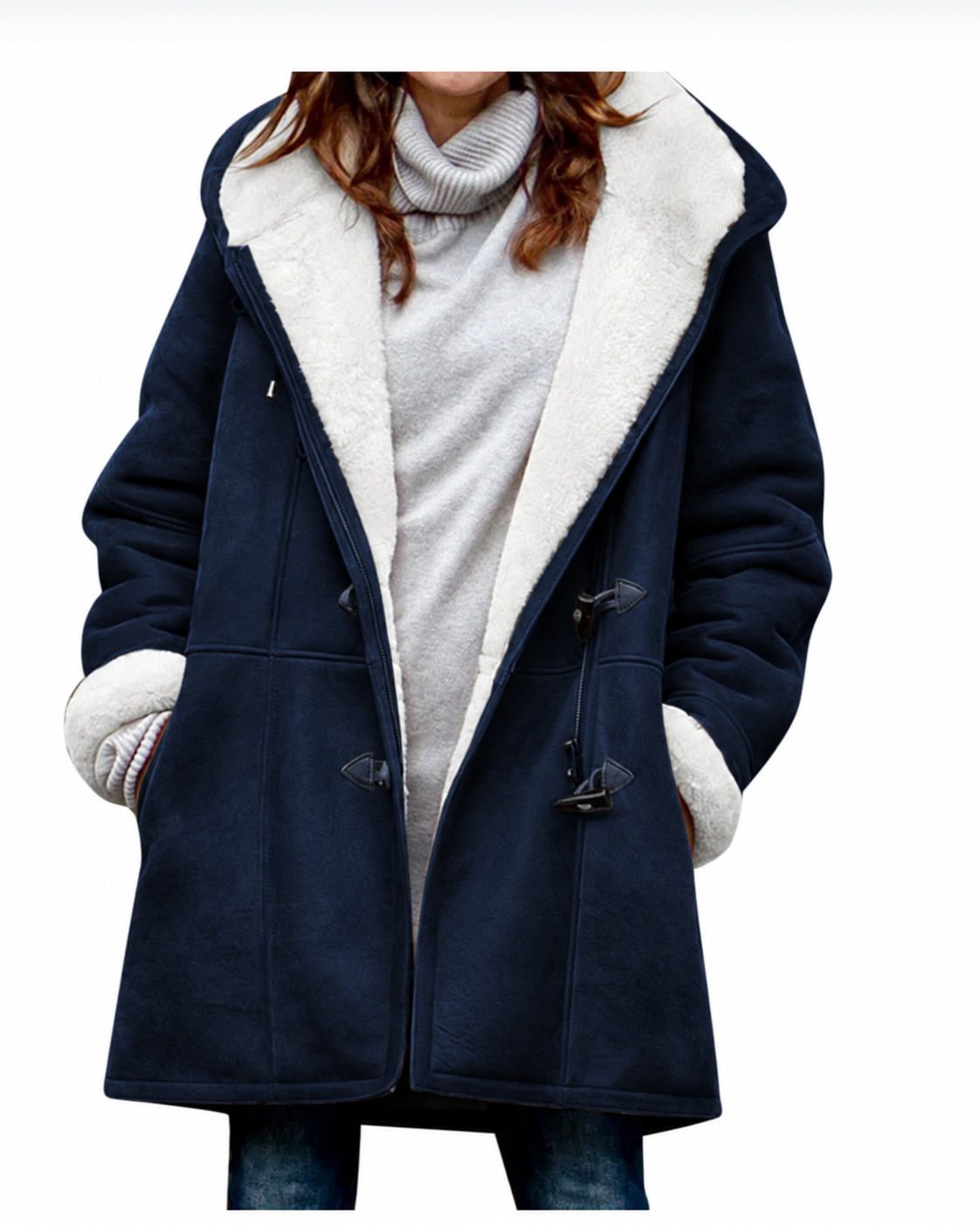 Manteau femme à capuche doublé - Navy Blue