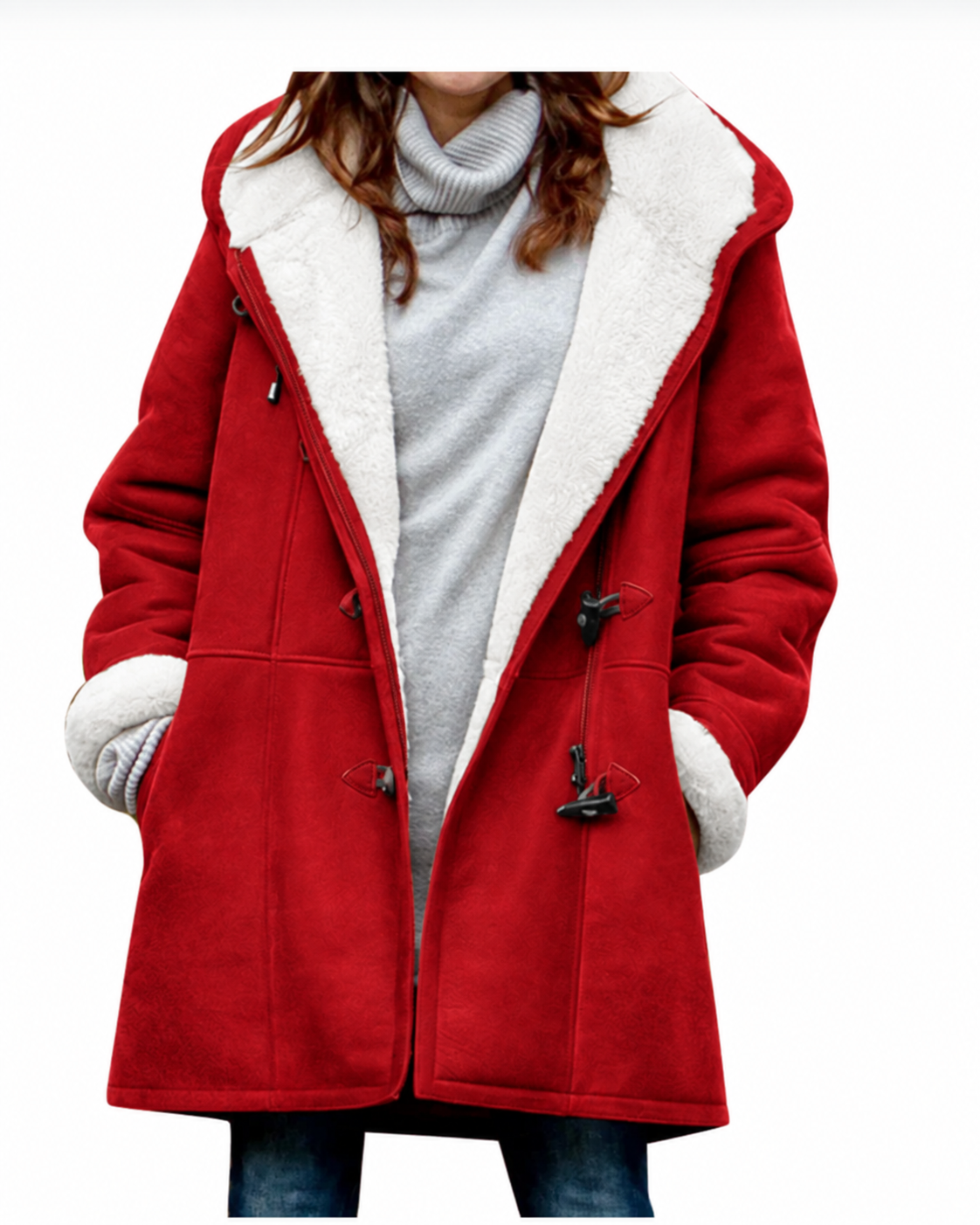 Manteau femme à capuche doublé - Red