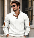 Pull homme col montant en maille jacquard - Blanc