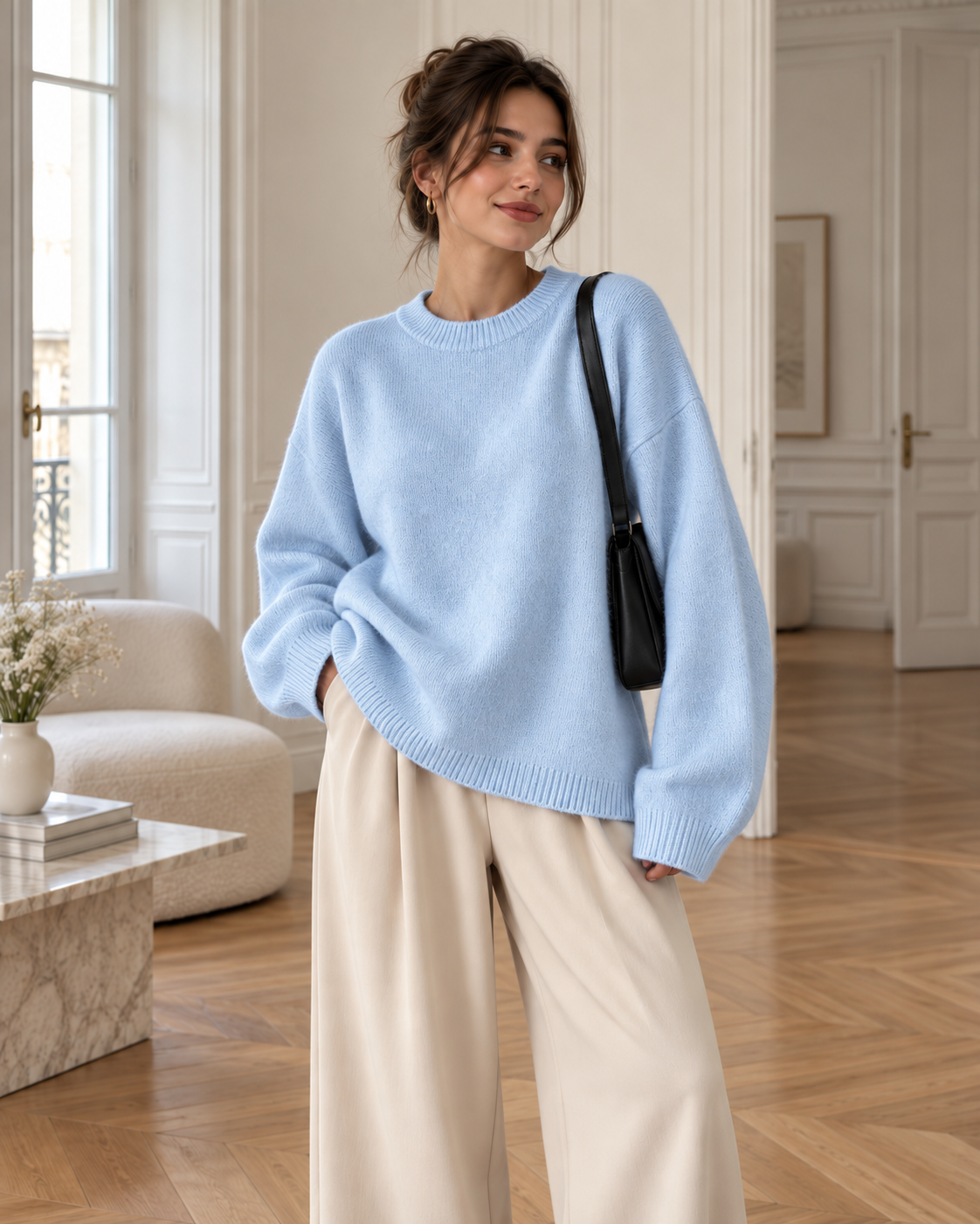 Pull oversize femme - Bleu ciel