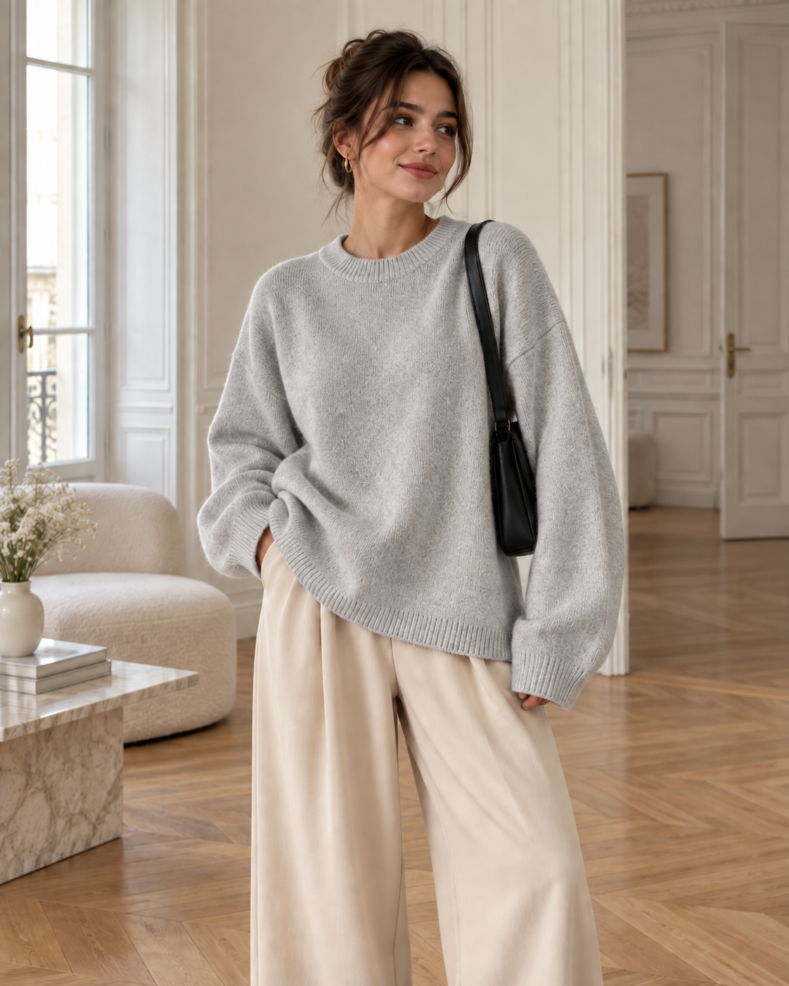 Pull oversize femme - Gris clair