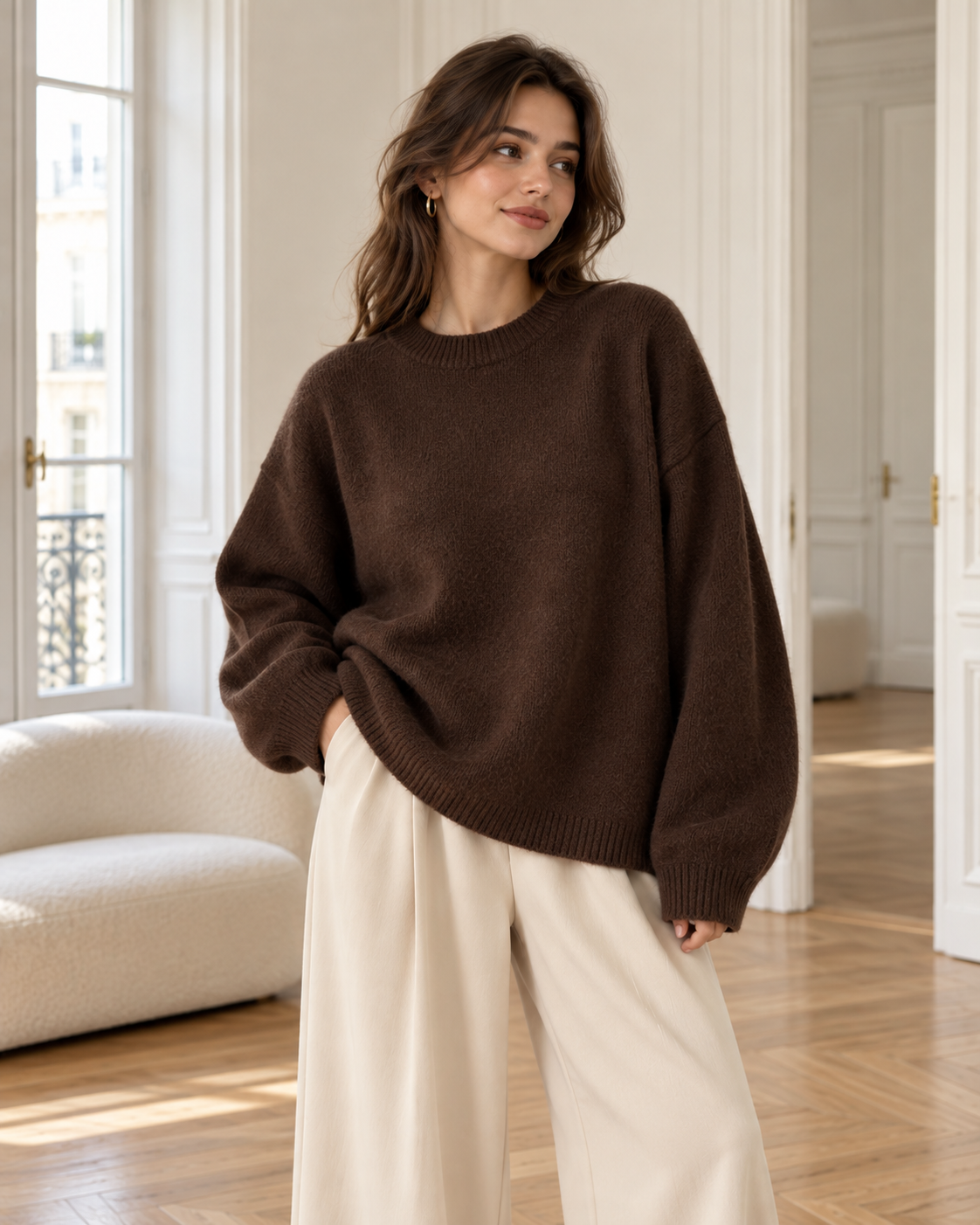 Pull oversize femme - Marron foncé